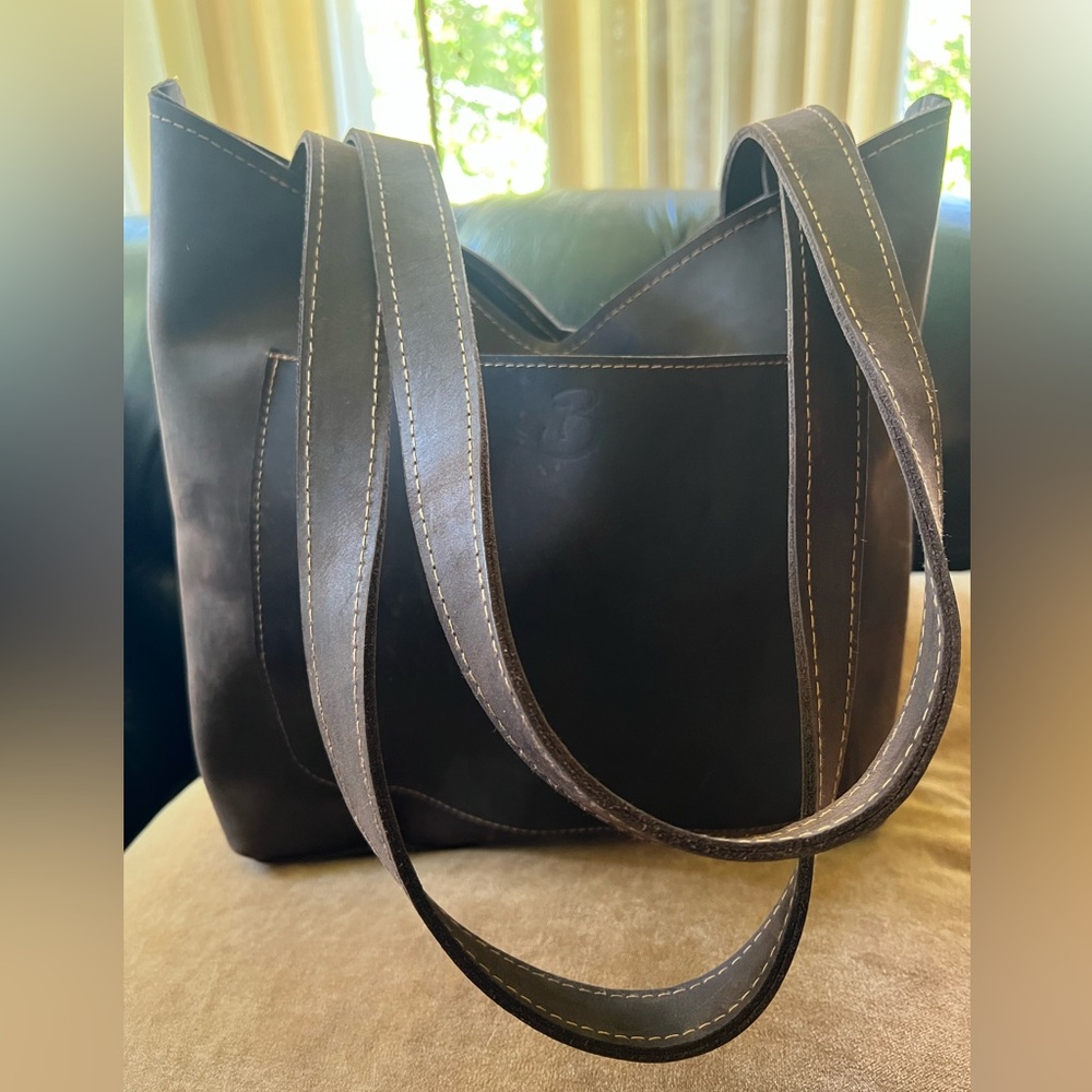 NEW! Elegant Brown Leather Tote Bag tribal lining